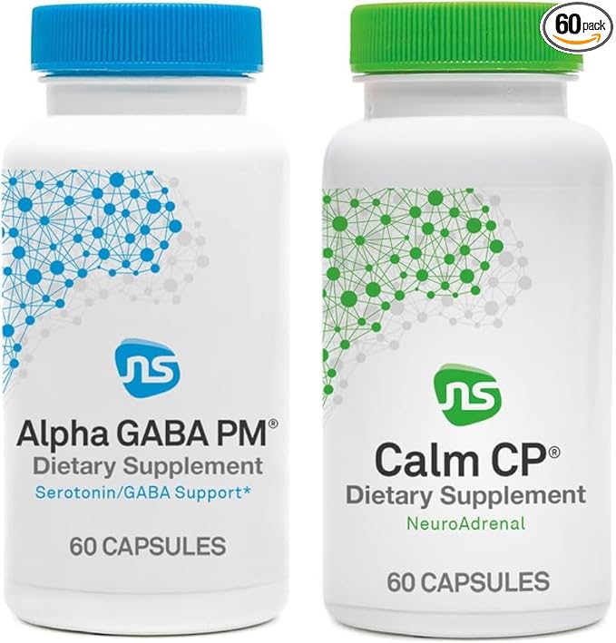NeuroScience Stress Response &amp Sleep Set - Alpha GABA PM + Calm CP with Melatonin L-theanine Banaba Leaf &amp More (2 Products 60 Count Each)