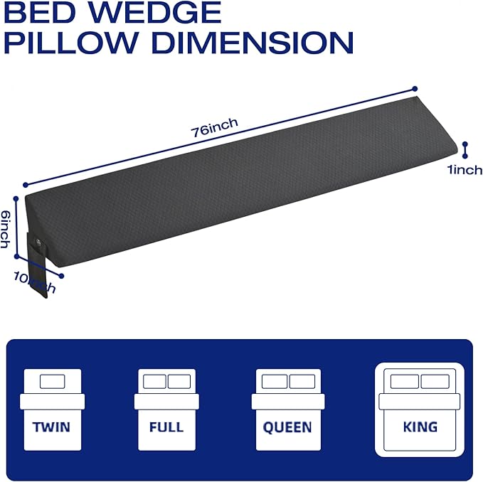 King Size Bed Wedge Pillow for Bed Gap Filler/Headboard Gap White Long Triangle Edge Corner Pillows with PocketsDense FoamPrevents King Pillow/Small Stuff Drops Home Decor Beds Accessories