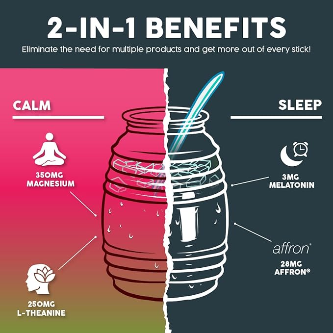 Salud 2-in-1 Sleep Aid + Calm Drink Mix Prickly Pear Flavor Melatonin Magnesium Saffron Extract L-Theanine Non-GMO Gluten Free Vegan Low Calorie 1g of Sugar (15 Servings)