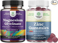Bundle of Pure Magnesium Glycinate Supplement 400mg Per Serving for Mood Sleep &amp Relaxation Support and Extra Strength Zinc Gummies for Adults - Chewable Zinc Supplements for Energy &amp Immune S