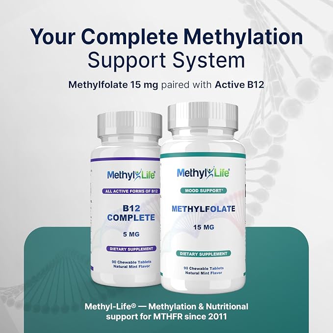 Methyl-Life® L-Methylfolate 15 mg for Women &amp Men – Active Folate Supplement with ultrapure Cerebrofolate® (L-5-MTHF Calcium) – High Bioavailability B9 Support – Tasty Chewable Tablets | 90 Count