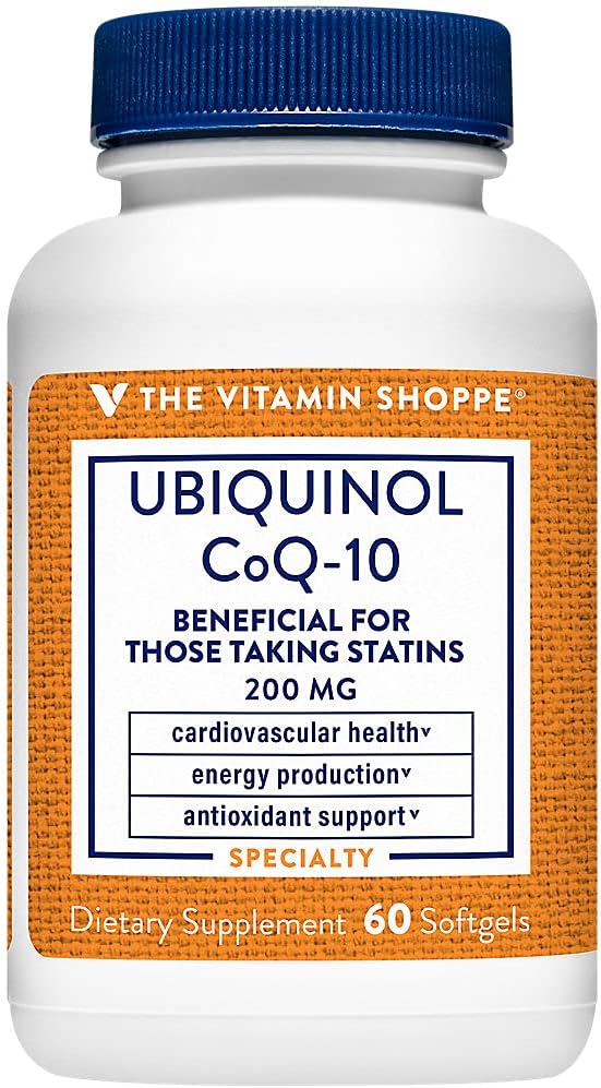 The Vitamin Shoppe Ubiquinol CoQ-10 200mg - Beneficial for Those Taking Statins – Supports Heart &amp Cellular Health and Healthy Energy Production Essential Antioxidant – Once Daily (60 Softgels)