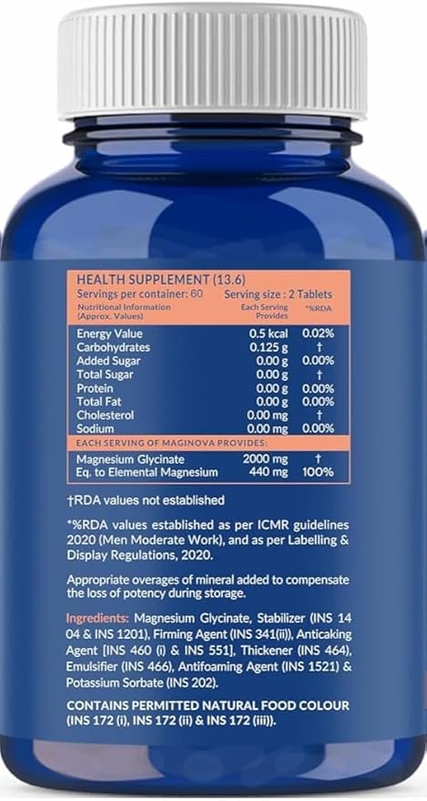 Generic Magnesium Glycinate 2000mg Per Serving Supplement - 120 Veg Tablets
