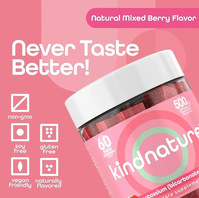 kindnature Vitamin B2 Riboflavin 400mg &amp Potassium Gummies for Adults &amp Kids - Potassium Supplement 500mg &amp Riboflavin 400mg Chewable Gummies