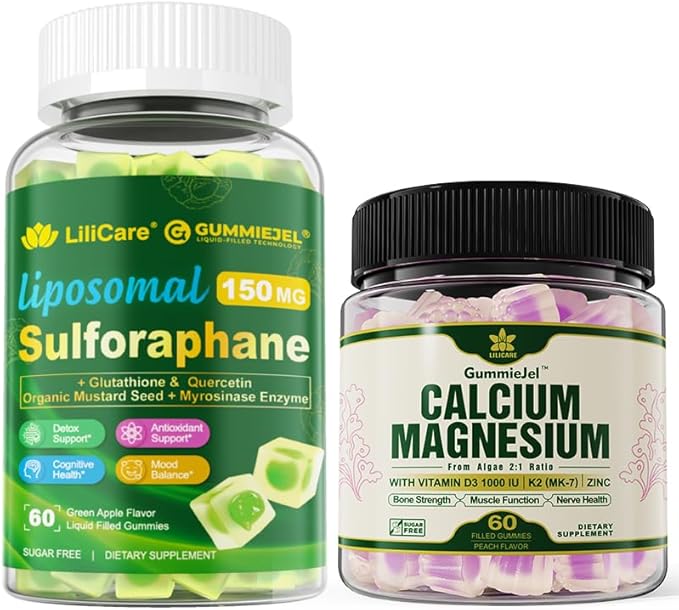 1 Pack Plant Based Calcium Gummies &amp Sulforaphane with Glutathione Gummies