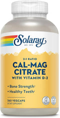 Solaray Calcium Magnesium Citrate 2:1 Ratio - Calcium Supplements for Women and Men w/Magnesium and Vitamin D 2 - Bone Health Muscle and Nerve Support - Vegan 60-Day Guarantee 60 Serv 360 VegCaps