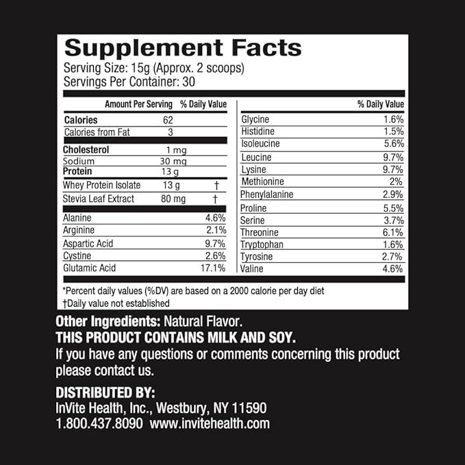 Invite Health Vanilla Whey Protein Powder - Support for Lean Body Mass and Muscle Protection - Essential Proteins for Individuals who are Sensitive to Dairy Products - 30 Servings
