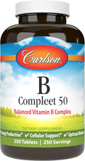 Carlson - B Compleet 50 Balanced Vitamin B Complex Energy Production Cellular Support &amp Optimal Wellness 250 Tablets