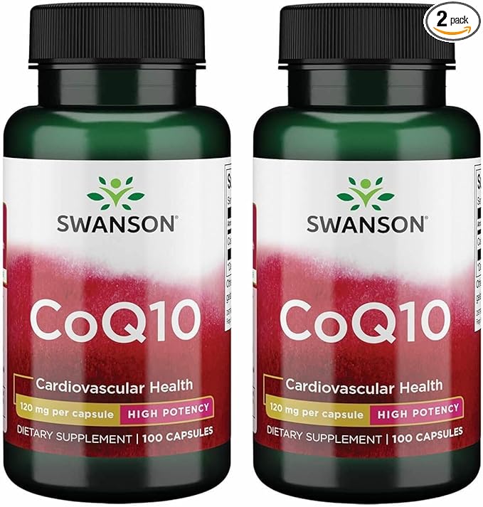Swanson CoQ10 - Helps Promote Heart Health Energy Support &amp Aids Overall Cardiovascular System Health - Helps Maintain Coenzyme Q10 Supplement - (100 Capsules 120mg Each) (2 Pack)
