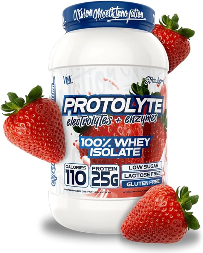 VMI Sports | ProtoLyte Whey Isolate Protein Powder | Low Calorie Whey for Weight Loss and Muscle Gain | Digestive Enzymes | Non-GMO (1.6 lb Strawberry)