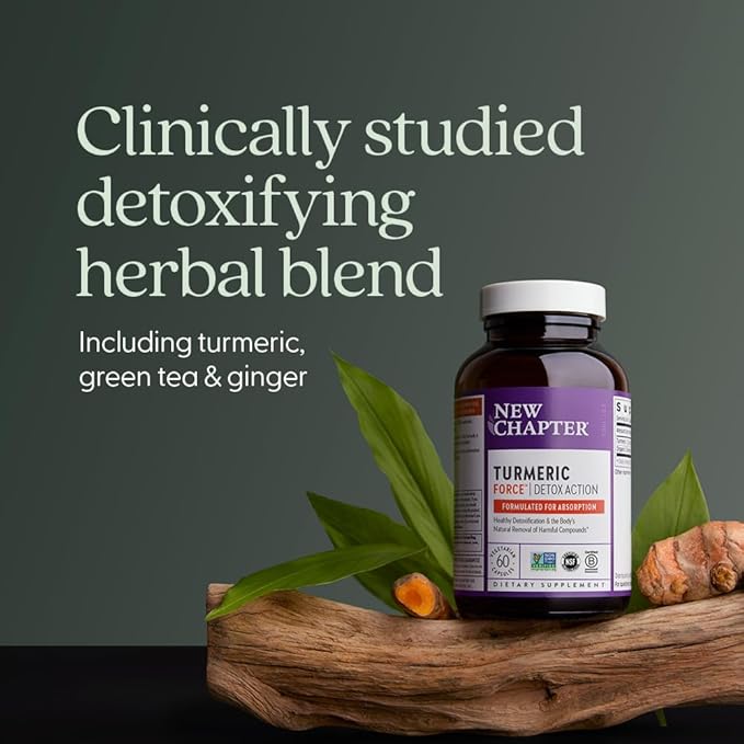 New Chapter Turmeric Supplement + Daily Detox Turmeric Force Detox Action with Green Tea + Ginger + NO Black Pepper Needed + NonGMO Ingredients Vegetarian Capsule 60 Count