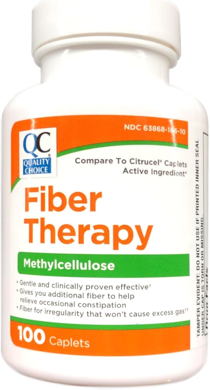 Quality Choice Fiber Therapy for Regularity Methylcellulose 500 mg 100 Caplets Pack of 3