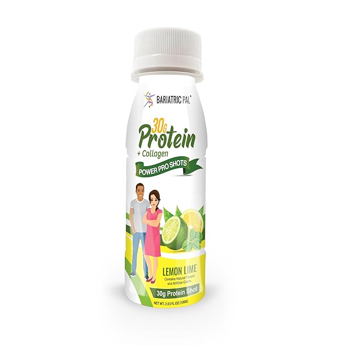 BariatricPal 30g Whey Protein &amp Collagen Sugar-Free Power Pro Shots - Lemon Lime (6 Bottles)