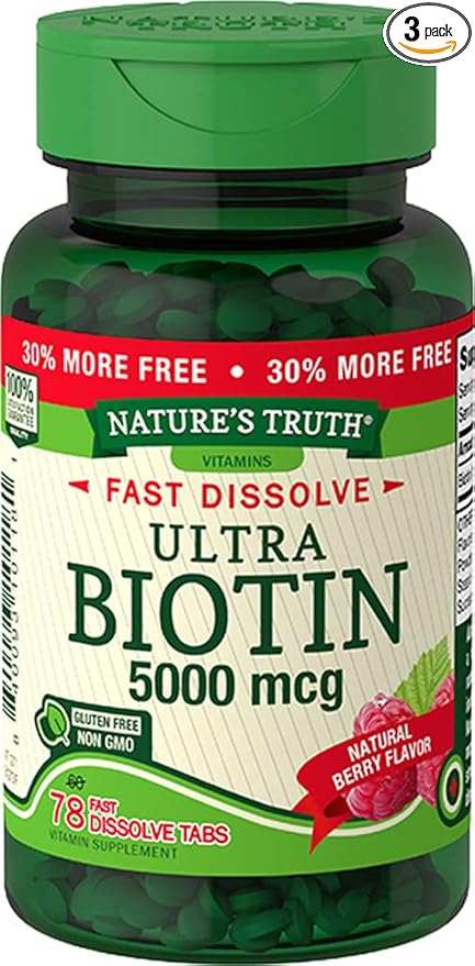 Nature's Truth Biotin 5000 Mcg Fast Dissolve Tabs Natural Berry Flavor 78 Count (Pack of 3)
