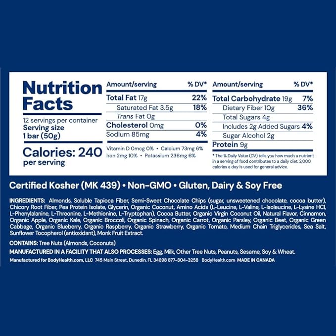 BodyHealth PerfectAmino Bar – Protein Energy Snack with 10g Protein Plant-Based MCTs Superfood Blend Non-GMO Gluten Dairy &amp Soy Free (Blondie 12 Pack)