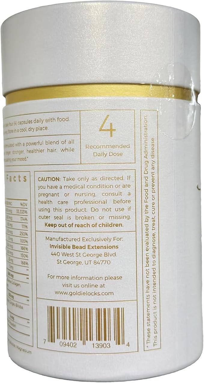 Goldie Locks Hair Growth Supplements Refill - Original Formula - Supports Hair Skin Nails &amp Joints - with Biotin Multi-Collagen Zinc &amp Adaptogenic Herbs - Daily Beauty Supplement - 120 Cou