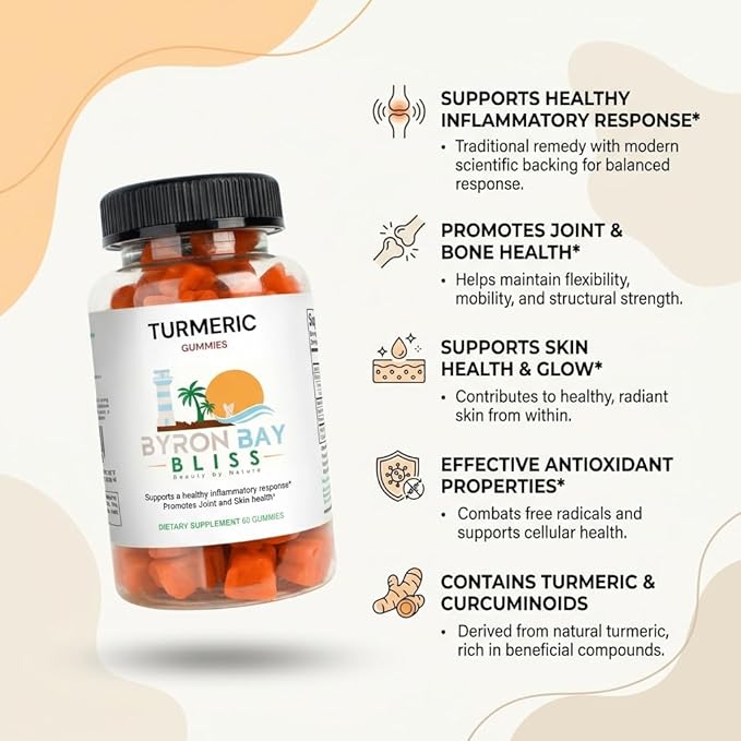 Turmeric Curcumin Gummies with Black Pepper &amp Ginger – Joint &amp Bone Support Inflammation Support – Vegan Non-GMO Gluten Free – Ginger Flavor – 60 Count
