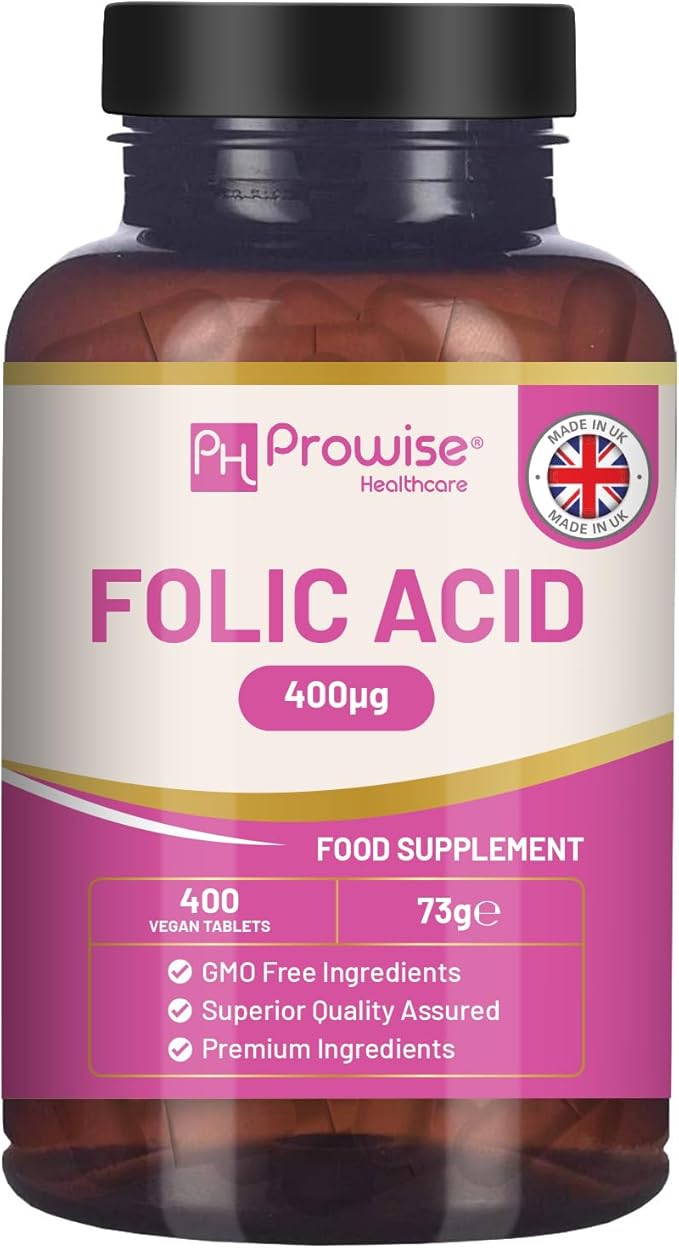 Folic Acid Tablets 400 mcg - 400 Vegan Vitamin B9 Tablets | 13 Month Supply | Vitamin B9 Pregnancy Care | Normal Function of Immune System &amp Maternal Tissue Growth During Pregnancy | UK Made – Pro