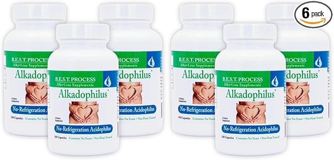 Alkadophilus (6 Pack) Best Process Alkaline — No Refrigeration Probiotic &amp Prebiotic Digestive Supplement — 1.5 Billion CFU of Good Bacteria &amp Beetroot