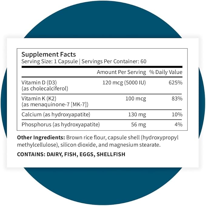 Pattern Wellness Vitamin K2 &amp D3 Supplement with Calcium – Bone Health Circulatory Wellness &amp Immune Support - Non-GMO - 60 Capsules