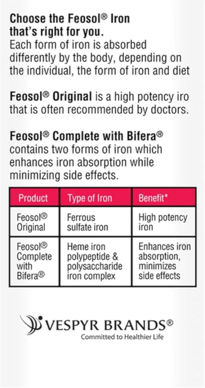 Feosol Ferrous Sulfate Iron Tablets Original - 120 Tablets Pack of 6