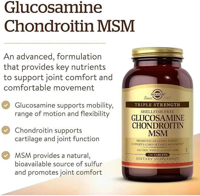 Solgar Triple Strength Glucosamine Chondroitin MSM 120 Tablets - Promotes Healthy Joints Supports Comfortable Movement - Shellfish Free - Gluten Free Dairy Free - 60 Servings