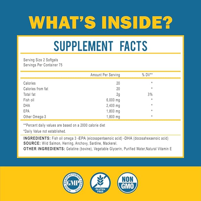 Omega 3 Fish Oil with Maximum EPA DHA - Supports Brain Liver Heart &amp Immunity - Made in The USA - 150 Softgels
