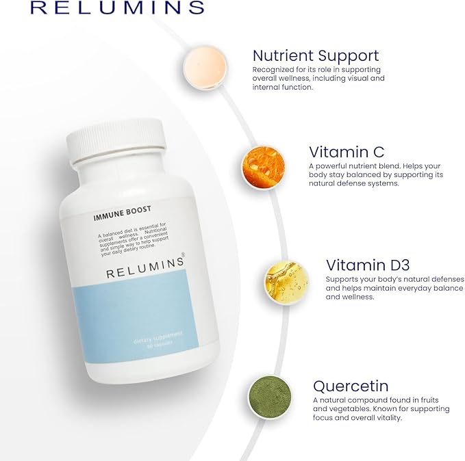 Relumins Immune Boost &amp Immune Defense Supplement Set – Daily Capsules with Vitamins C D3 K1 Zinc Selenium Lactoferrin Echinacea &amp Bioflavonoids for Complete Immune Support