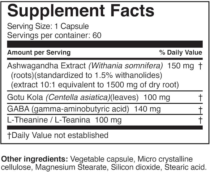 Univera Anti-Stress Stress Relief Supplement Ashwagandha GABA L-Theanine &amp Gotu Kola 60 Count Capsules