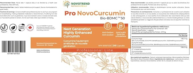 Pro NovoCurcumin-BioBDMC50-Next Generation Highly Enhanced Curcumin-240 Capsules