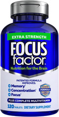 Focus Factor Adults Extra Strength 120 Count - Brain Supplement for Memory Concentration and Focus - Complete Multivitamin with DMAE Vitamin D DHA - Trusted Health Vitamins