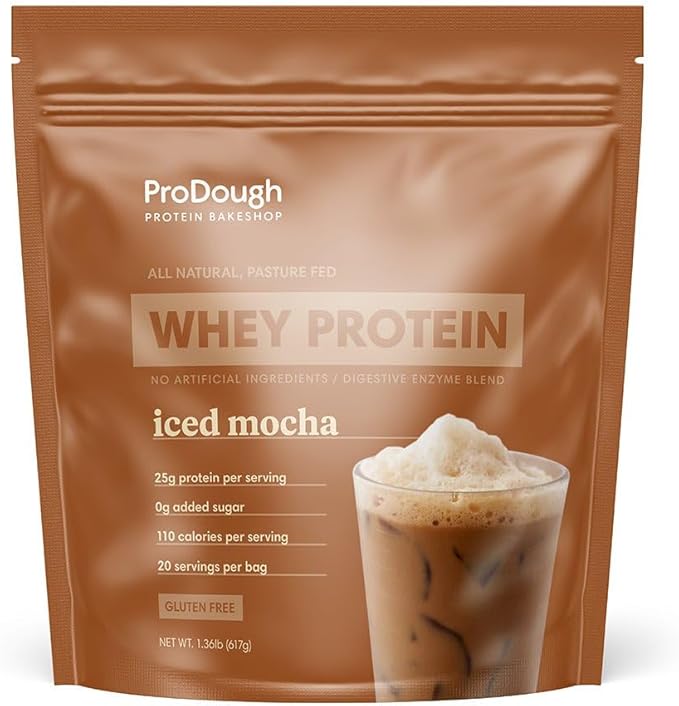 ProDough Gourmet Whey Isolate Hydrolized Protein Powder for Shake Mix- Easy Digest Enzyme Blend 25g Protein per Serving Natural Ingredients Gluten Free Keto Friendly (Iced Mocha)