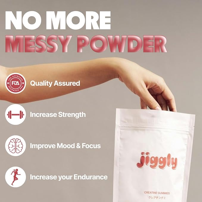 Jiggly Creatine Monohydrate Gummies for Men &amp Women Boost Focus Strength and Endurance Anti-Melting Formula Vegan Gluten-Free Non-GMO 5g of Creatine per Serving (Natural Strawberry 90 ct)