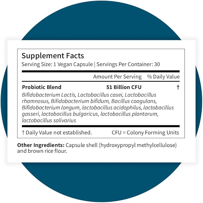 Pattern Wellness Probiotic Supplement - 51 Billion CFU - Supports Digestive Balance &amp Gut Wellness - Mindfully Sourced Non-GMO - 60 Vegan Capsules