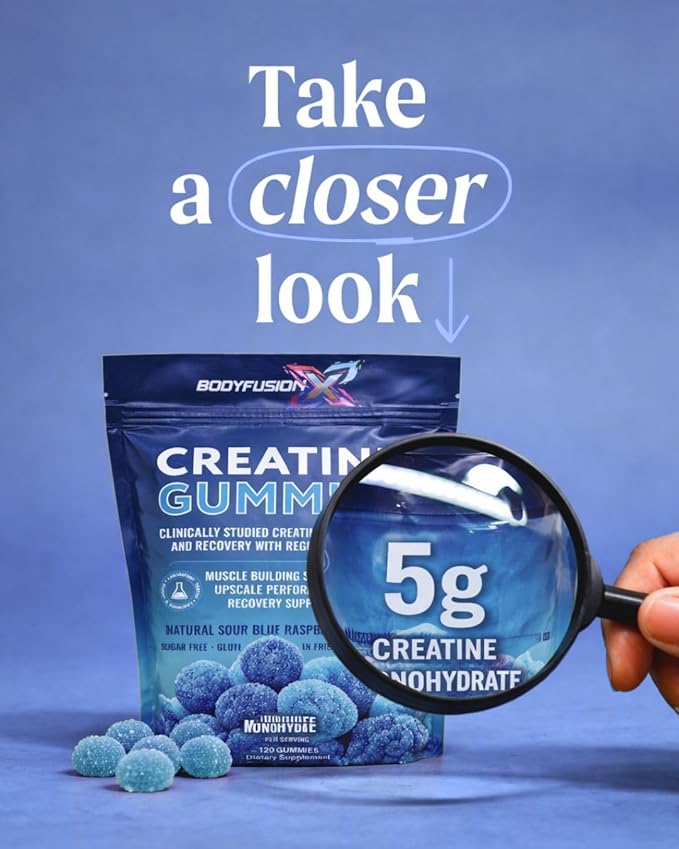 Creatine Gummies 5g – Sugar Free Vegan Non-GMO – Muscle Strength Recovery &amp Performance Support – Blue Raspberry Flavor – Anti-Melt Formula – 120 Gummies