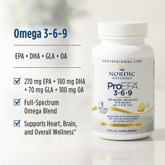 Nordic Naturals ProEFA 3-6-9 Lemon Flavor - 180 Soft Gels - 565 mg Omega-3 - EPA &amp DHA with Added GLA - Healthy Skin Cognition &amp Positive Mood - Non-GMO - 90 Servings
