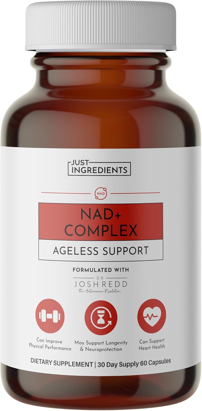JUST INGREDIENTS NAD+ Supplement – 60 Capsules – Supports Cellular Energy Healthy Aging Mitochondrial Function &amp DNA Repair – with Nicotinamide Riboside Resveratrol Beet Root &amp NAD3® Compl
