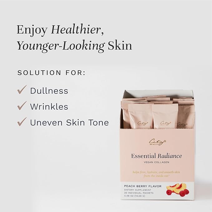 City Beauty Essential Radiance Collagen Boosting Blend - Vegan Dietary Supplement - Supports Collagen Production - Solution for Skin Hair and Nails - Anti-Aging Beauty Supplement