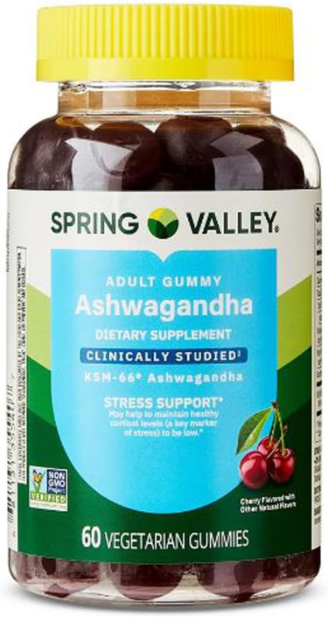 H4U Spring Valley Ashwagandha Vegetarian Gummies for Stress Support Dietary Supplement Cherry Flavor 60 Count (Gummies - Cherry)