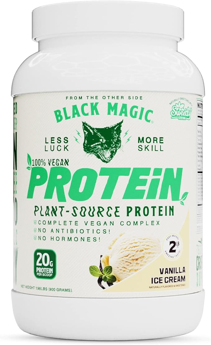 Black Magic Plant-Source 100% Vegan Protein - Keto Low Sugar Dairy Free Protein - Pre/Post Workout - Vanilla Ice Cream - 20g Protein - 2 LB