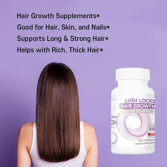 Omvi Formulas Hair Growth Supplement with Biotin 20000mcg Collagen Keratin Vitamin A C D3 &amp B12 Stronger Hair Skin and Nails Non-GMO Gluten Free 120Capsules