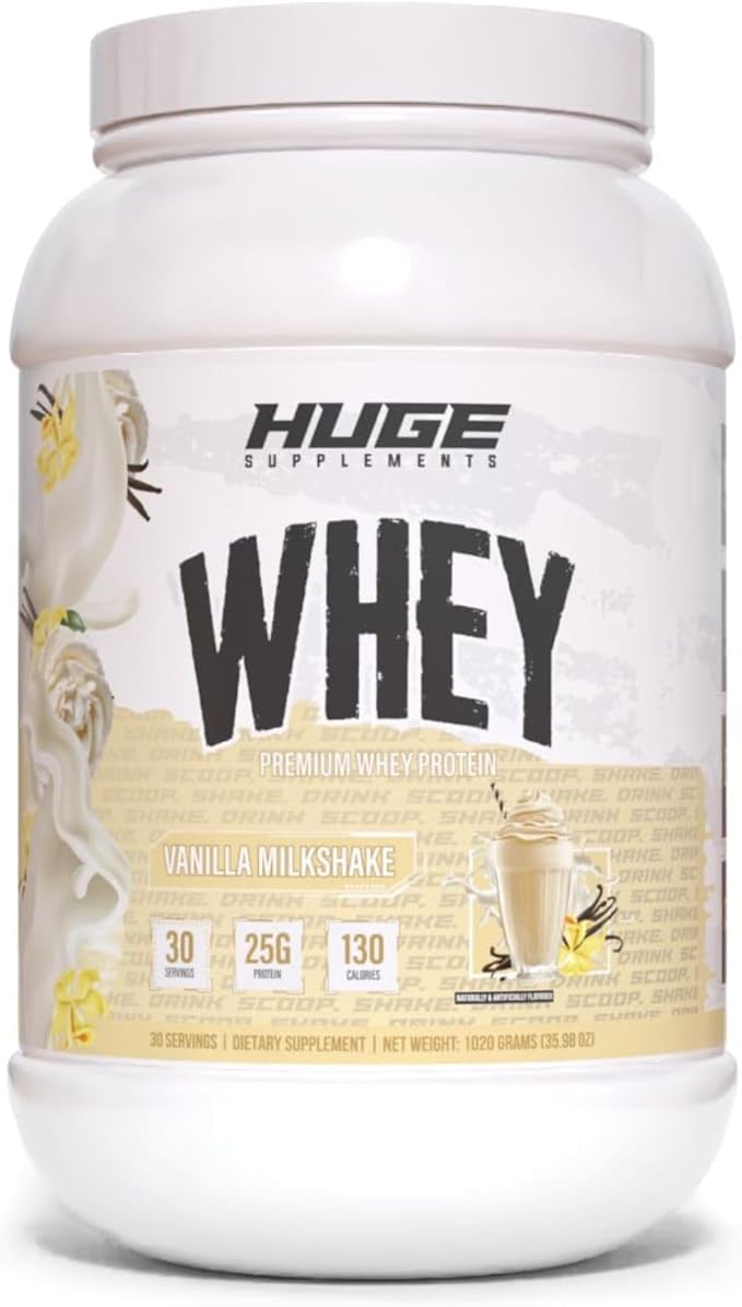 Huge Whey Protein Powder for Muscle Gain 25g Protein 12g EAAs Supports Muscle Growth Performance &amp Recovery (Vanilla Milkshake 30 Servings)