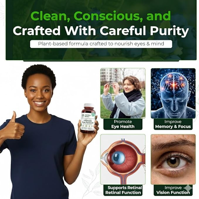 Natural Nutra Ultimate Eye Health Supplement - Bilberry &amp Blueberry Extract Blend for Day and Night Vision Support Promotes Color Perception &amp Eye Clarity - Non-GMO Gluten-Free Vegan - 60 C