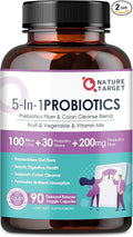 NATURE TARGET Probiotics for Women-Men Digestive Health Mens-Womens Probiotic with Prebiotics 100 Billion CFUs for Gut and Immune Health 2 Veggie Capsules (2 Bottles)