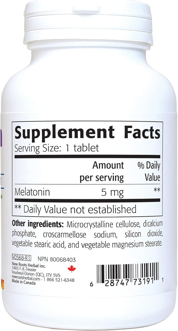 New Roots | Melatonin 5 mg Natural Sleep Supplment formulated by Naturopathic Doctors Non-Habit Forming (60 Tablets)