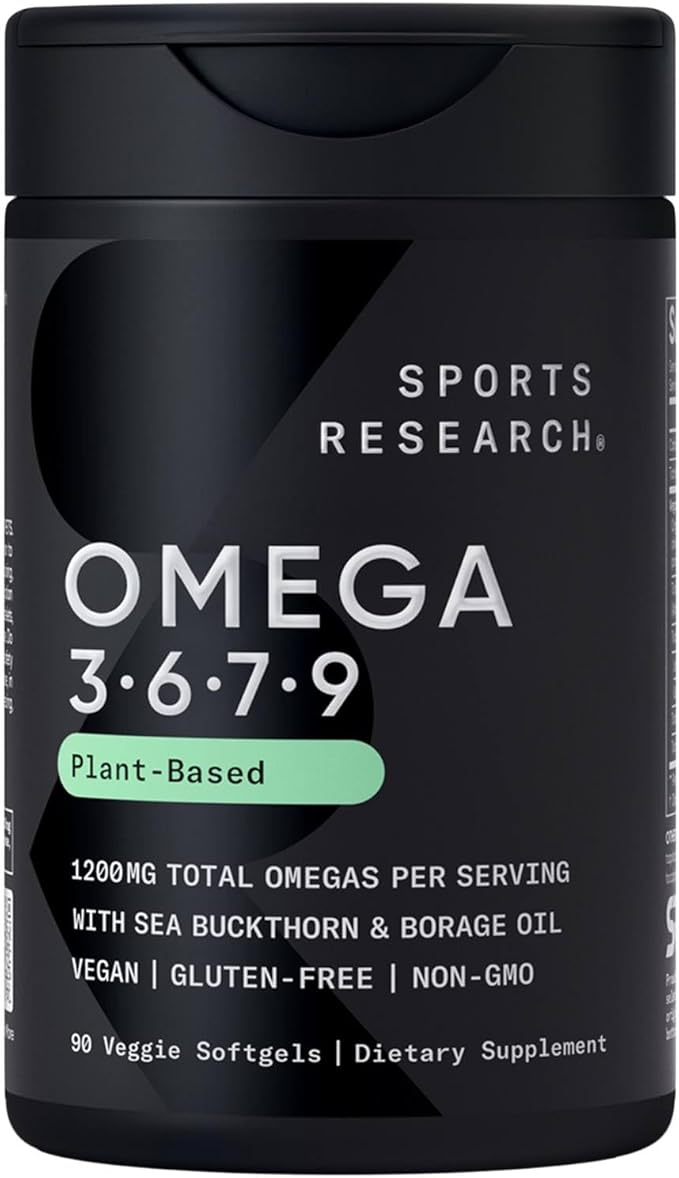 Sports Research® Vegan Supplements Pack - Vegan Omega 3-6-7-9 - 1200 mg of Multi-Spectrum Omega Fatty Acids + D3 + K2 + High Potency Vitamin C