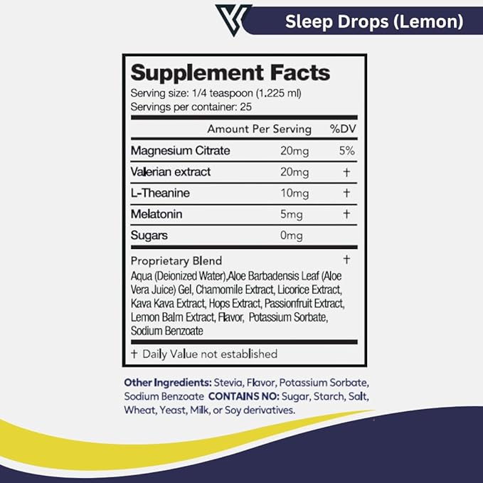 Sleep Drops – Lemon Flavor Liquid Sleep Aid with Melatonin L-Theanine Chamomile &amp Lemon Balm – Fast-Acting Alcohol-Free Natural Sleep Supplement – 2 fl oz (60 mL)