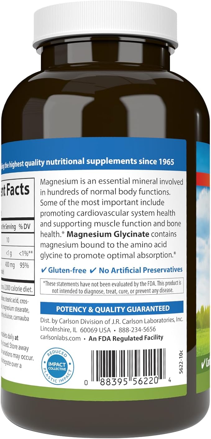 Carlson – Buffered Magnesium 400 mg – Gentle Absorption for Heart &amp Muscle Function Bone Support 240 Tablets