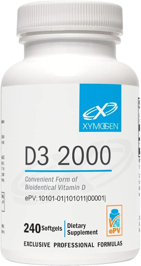 XYMOGEN D3 2000 - Bioavailable Vitamin D3 2000 IU (50 mcg) - High Strength Vitamin D Supplement for Immune Bone &amp Heart Health Support - 240 Softgels