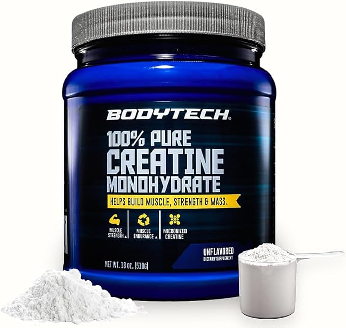BodyTech Creatine Monohydrate Powder Unflavored Micronized Creatine Formula for Men and Women 5g per Serving Pre Workout &amp Post Workout Supplement Gluten Free Sugar Free 18 Oz 102 Servings